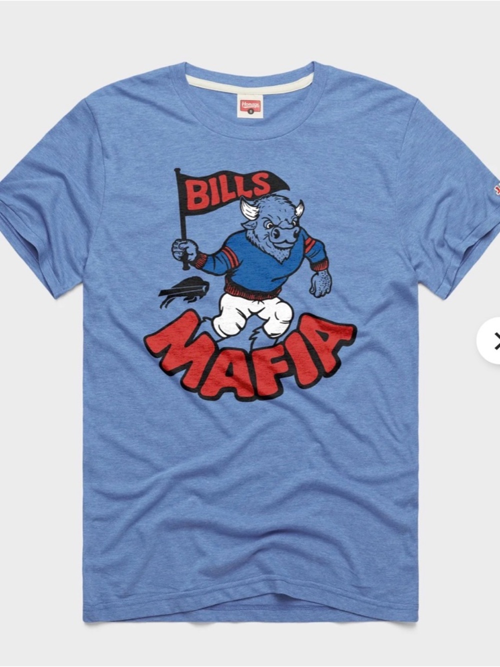 HOMAGE Blue Crewneck Tee with Red Logo Tag